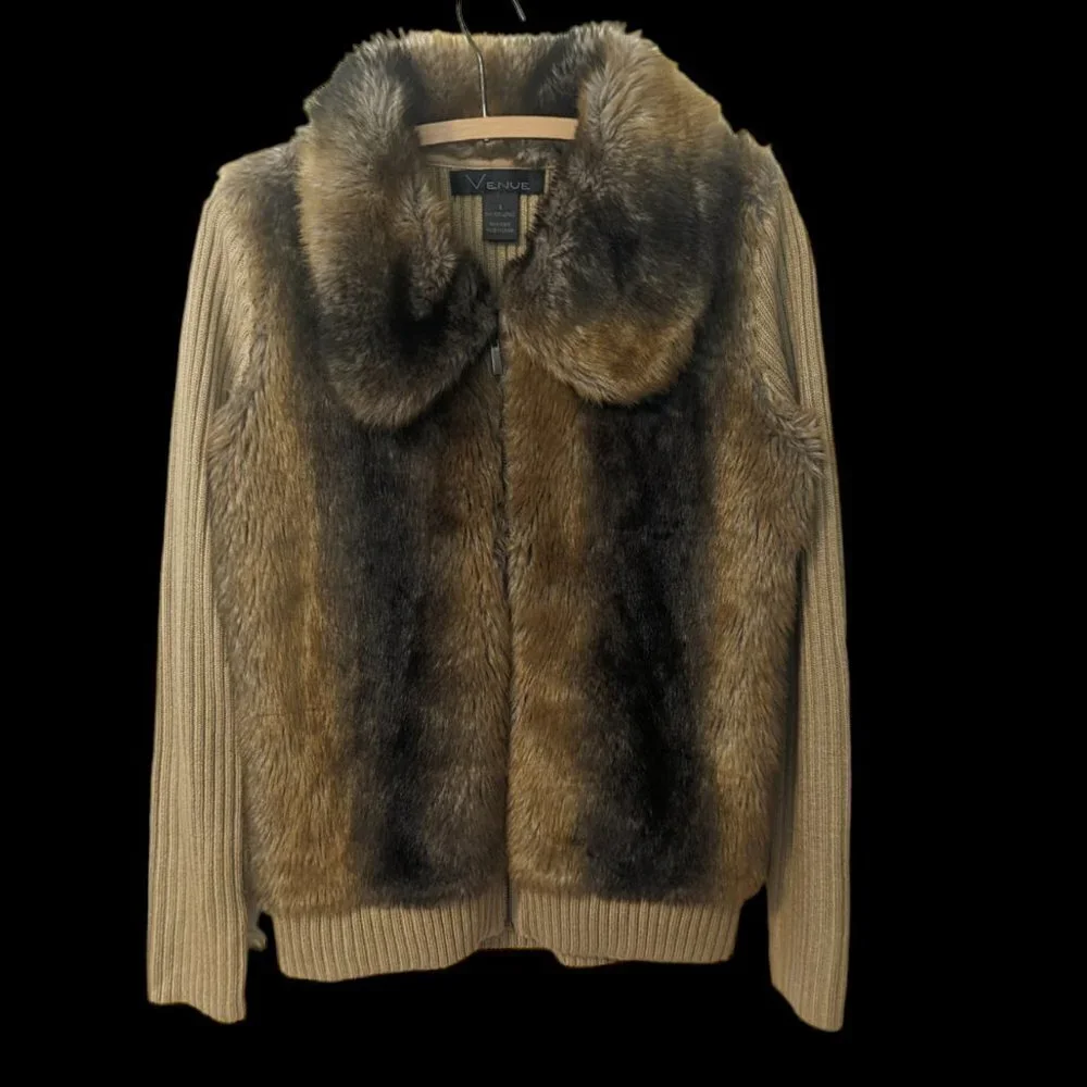 Vintage Faux Fur Jacket Knit Sweater Venue Scarface 70s‎ 80s Studio 54 Going Out